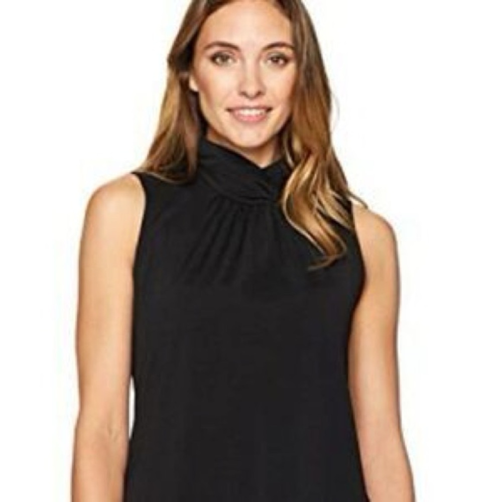 NWT Ellen Tracy Sleeveless High Neck Twist Shell Blouse in Black Size Small